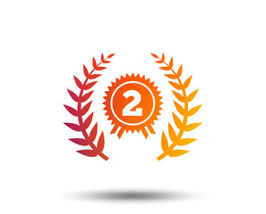 Second place award sign icon. Prize for winner symbol. Laurel Wreath. Blurred gradient design element. Vivid graphic flat icon. Vector