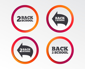 Back to school icons. Studies after the holidays signs symbols. Infographic design buttons. Circle templates. Vector