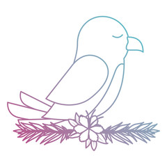 cute bird with leafs and flowers crown vector illustration design