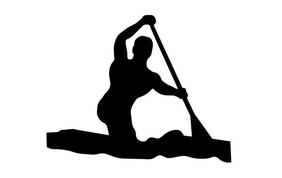 Silhouette of a canoe rower. Athlete rower sports canoe.