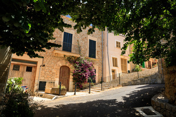 Old street of Banyalbufar town in Mallorca, Spain