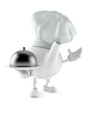 Teapot character holding catering dome