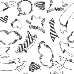 Fototapeta premium Seamless pattern with various hand-drawn items on a white background.