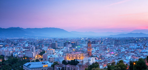 MALAGA, SPAIN - 11 MAY, 2018: Port of Malaga in dusk on 11 May, 2018.