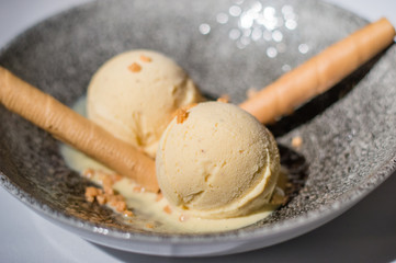 Ball of vanilla ice cream.