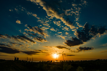 750 kV line support against the background of the sky and nature