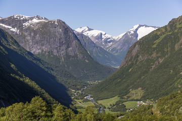 Fototapeta premium Aerial view of Hjelle valley