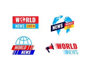 Set logos, logotypes, breaking news broadcast, social media emblems.