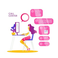 Call center operator at work Customer service representative at computer in headset