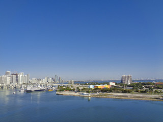 skyline from the city with beach and bay