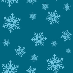 Snowflake seamless pattern. Snow on white background. Abstract wallpaper, wrapping decoration. Symbol winter, Merry Christmas holiday, Happy New Year celebration Vector illustration.