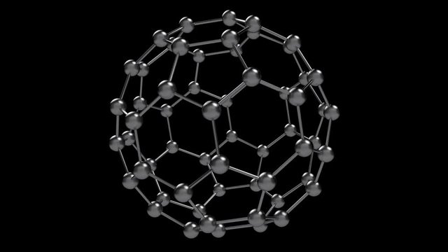 Buckminsterfullerene C60 carbon molecule, metallic with alpha channel, looping