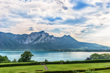 Naklejka premium Panoramic View, Mondsee, Austrian Alps, Austria 