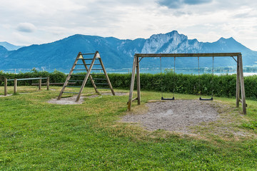 Naklejka premium Panoramic View, Mondsee, Austrian Alps, Austria 