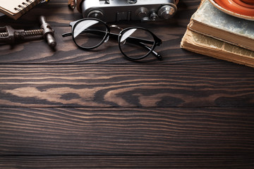 Retro table with vintage items