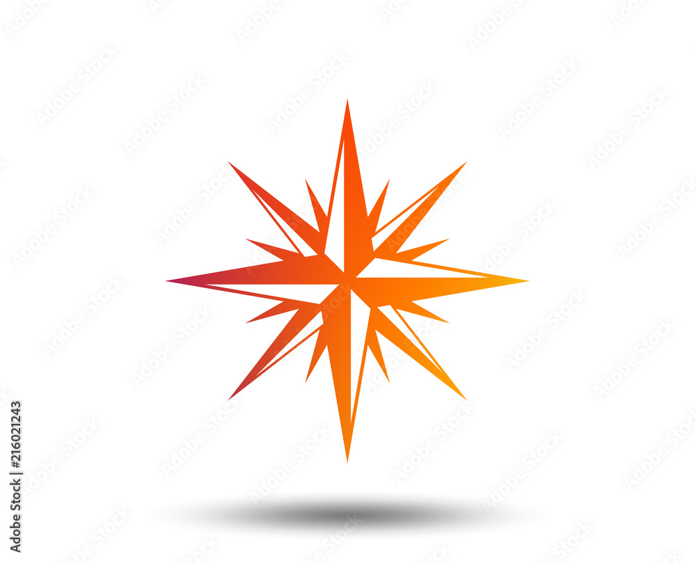 Poster compass sign icon. windrose navigation symbol. blurred gradient design element. vivid graphic flat i