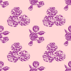 flowers seamless pattern. Hand drawn ink illustration. Wallpaper or fabric design.