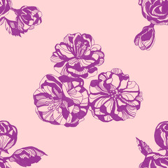 flowers seamless pattern. Hand drawn ink illustration. Wallpaper or fabric design.