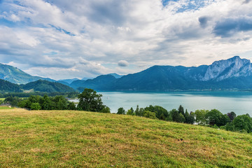 Naklejka premium Panoramic View, Mondsee, Austrian Alps, Austria 