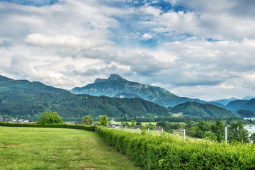 Naklejka premium Panoramic View, Mondsee, Austrian Alps, Austria 
