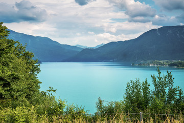 Naklejka premium Panoramic View, Mondsee, Austrian Alps, Austria 