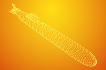 Military atomic submarine underwater boat. Wireframe low poly mesh vector illustration