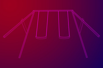 Kids swing model. Wireframe low poly mesh vector illustration