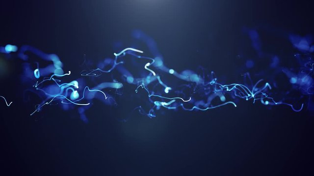 blue energy light strings or waves background with flares and backlighting. Usable as future modern data information flowing, technology presentation,organic biology animation. 3D render 4k video