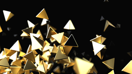 Abstract background with golden pyramidal particles