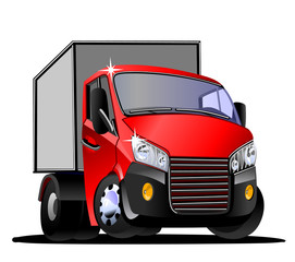 Мультяшный коммерческий грузовой автомобиль на белом фоне, векторная иллюстрация