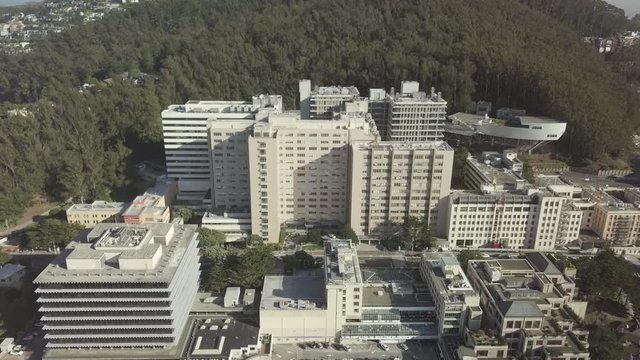 Aerial 4k UCSF Parnassus Forest Mountain Hills
