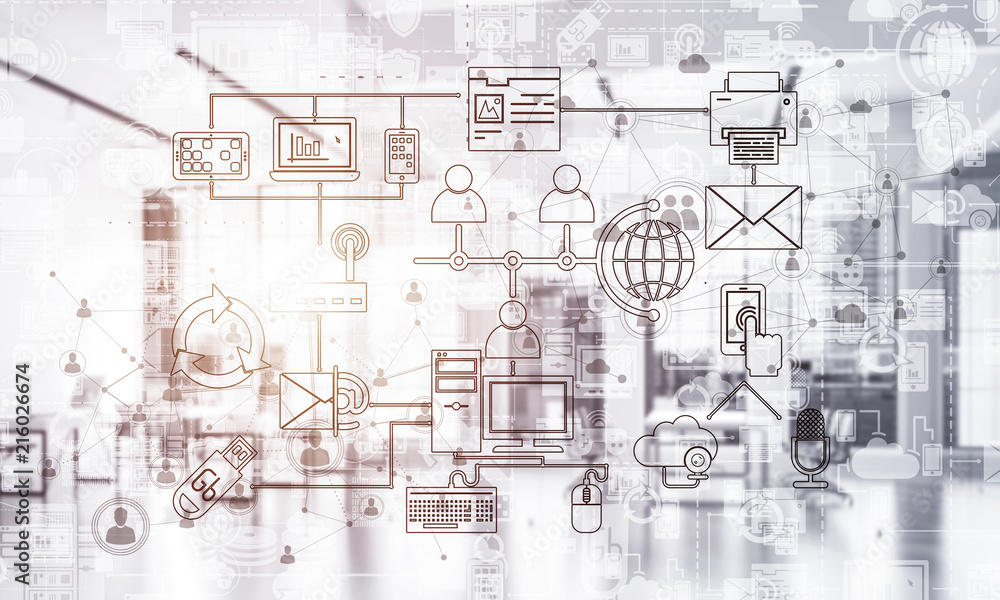 Poster technology background image with media interface as connection a
