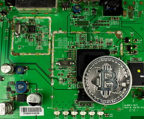 Cryptocurrency Bitcoin GPU Mining system. Blockchain technology. Virtual Digital money