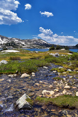 Island Lake in the Wind River Range, Rocky Mountains, Wyoming, views from backpacking hiking trail...