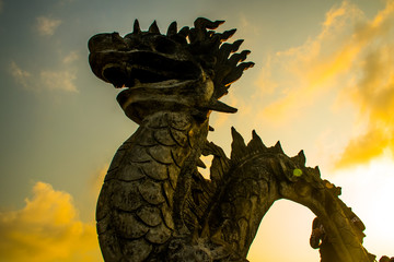 Sunset mysterious dragon of the Hang Mua Cave temple view point in Ninh Binh in Vietnam