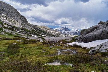 Upper and Lower Jean Lake in the Titcomb Basin along the Wind River Range, Rocky Mountains,...