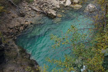 Nature autumn landscape. Waterfall at Soteska vintgar Slovenia. The Vintgar Gorge or Bled Gorge.