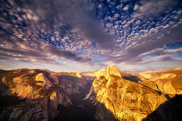 Half Dome in the Yosemite National Park  seen from the Glacier Point at sunset, California, USA.
