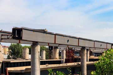 Bridge under construction. Framework with armature
