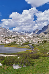 Upper and Lower Jean Lake in the Titcomb Basin along the Wind River Range, Rocky Mountains,...