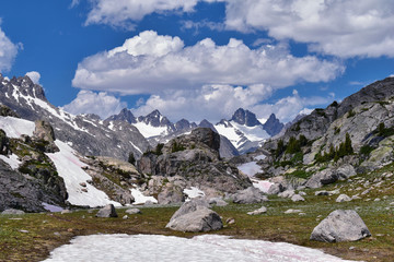 Upper and Lower Jean Lake in the Titcomb Basin along the Wind River Range, Rocky Mountains,...