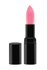 Pink lipstick in black packing, mockup for design.