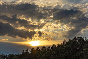 Sonnenuntergang über dem Wald