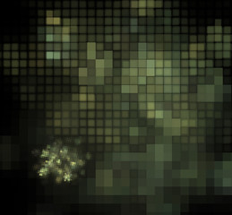Camouflage pixel fractal blurred on a black background.