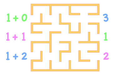 Maze with color numbers for children over white background. Find the way to the correct answer.
