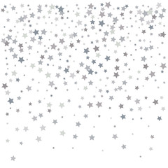 Silver falling confetti stars. Luxury festive background. Silver abstract texture on a white background. Element of design. Vector illustration