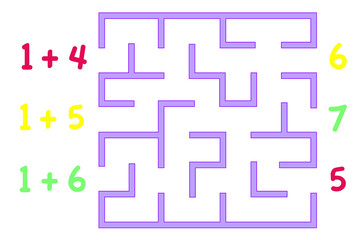 Maze with color numbers for children over white background. Find the way to the correct answer.