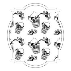 elegant frame with flowers and cake pattern vector illustration design