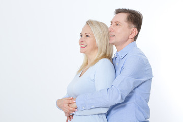 Middle aged Couple portrait isolated on white background.