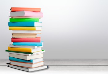 Colorful books collection on desk